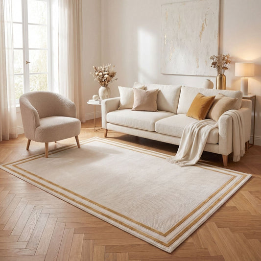 Cream-Gold Bordered Rug