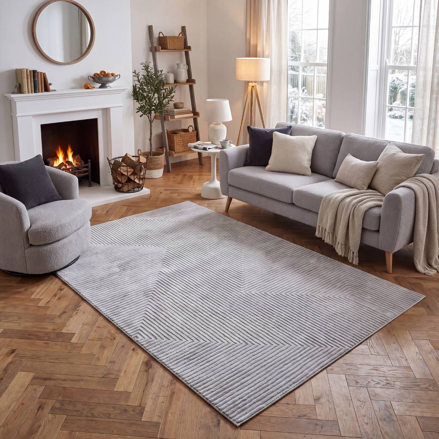 Carmel Grey-Cream Geometric Rug | 6050