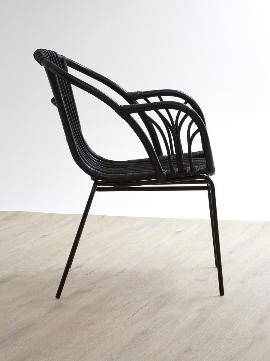 Lagom Black Rattan Chair with Metal Legs