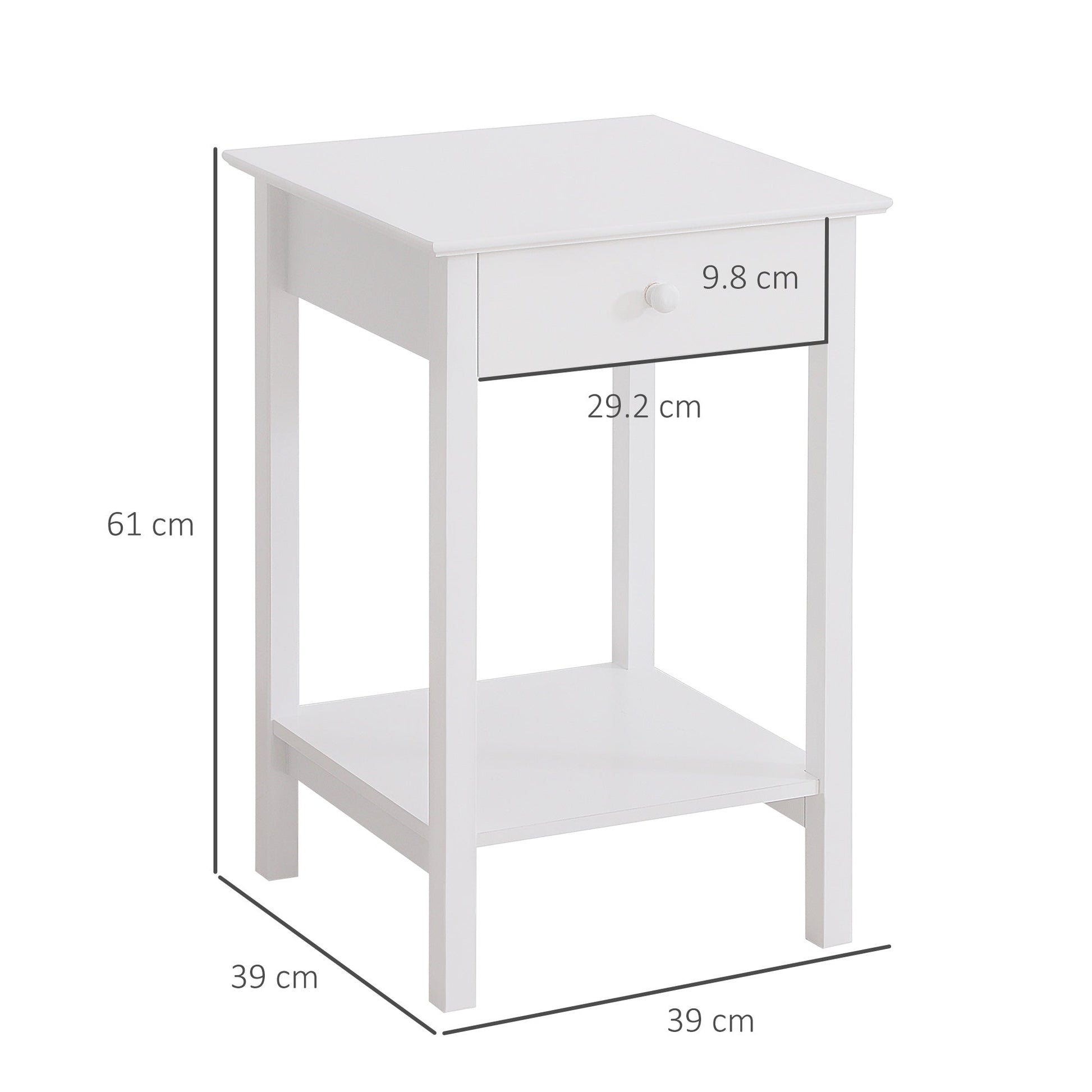 White Bedside Table, Wooden Side Table, Nightstand, Bedside Cabinet with Drawer and Storage Shelf for Bedroom and Living Room