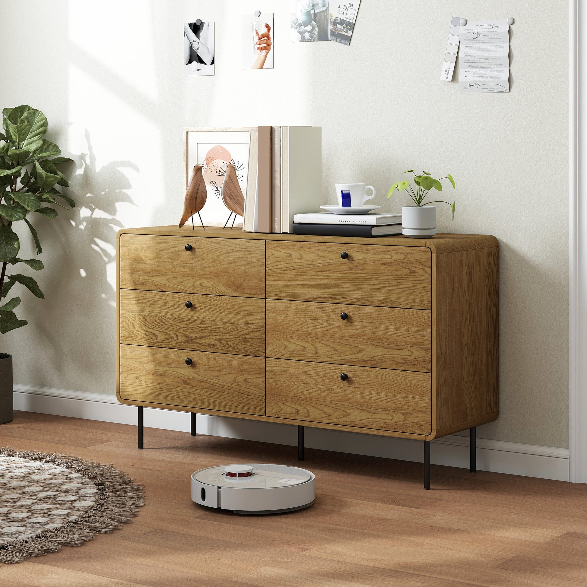 Chest of Drawers, 6 Drawer Dresser - Oak