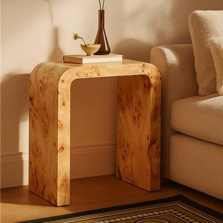 Natural Burl Wood Curved Side Table with Smooth Curved Edges | Mota