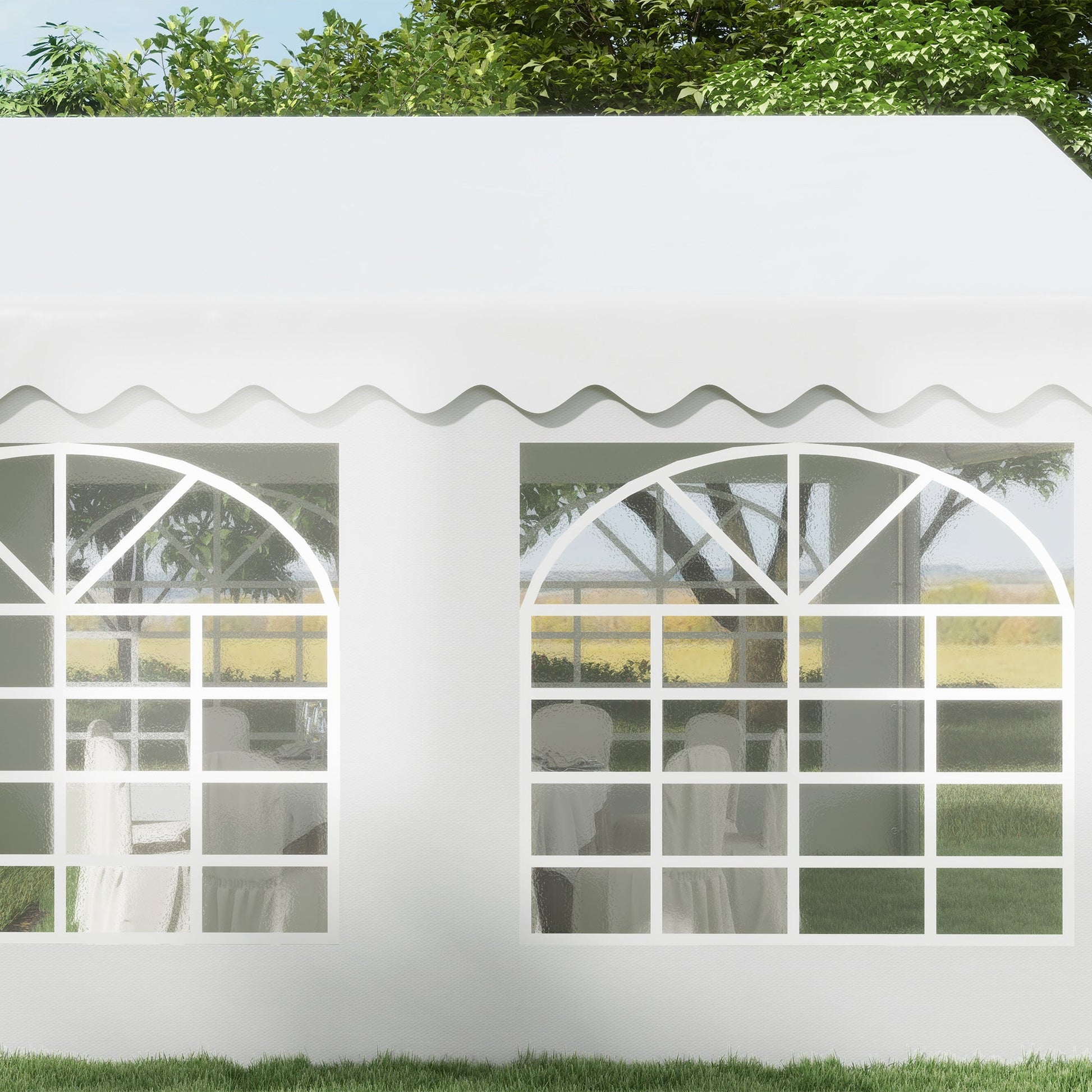 4m x 4m Marquee Party Tent Wedding Canopy, Pop Up Gazebo with Sidewalls, Doors, Windows, Galvanised Garden Gazebo for Parties Events, White