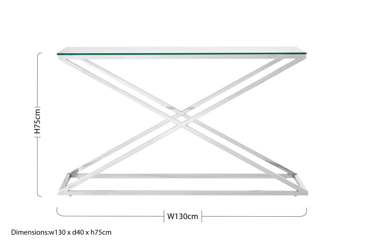 Montril Clear Glass and Silver Finish Criss Cross Console Table