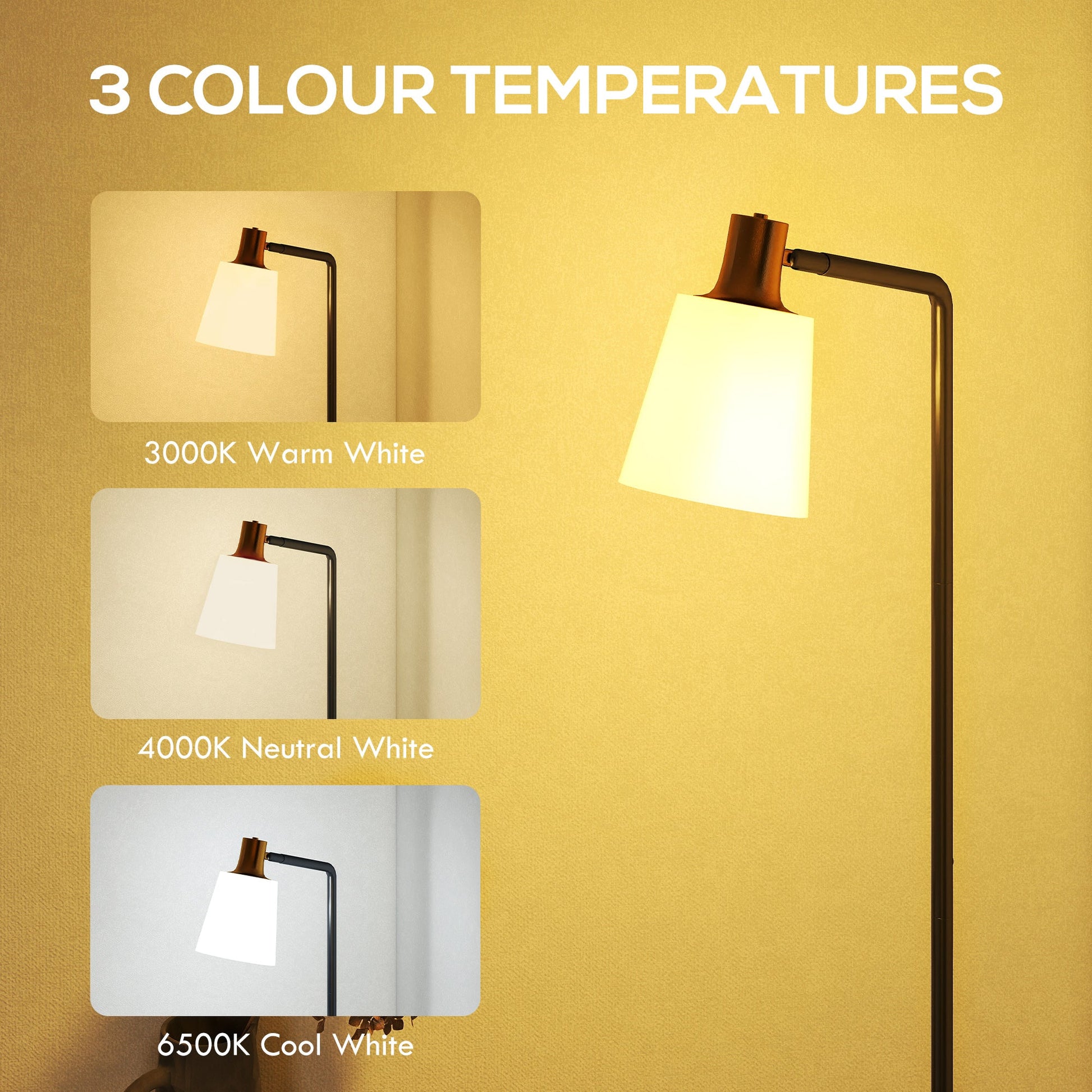 Floor Lamp with 350° Rotatable Head, Modern Standing Lamp with 3000K/4000K/6500K Colour Temperatures for Living Room Bedroom Office, Black
