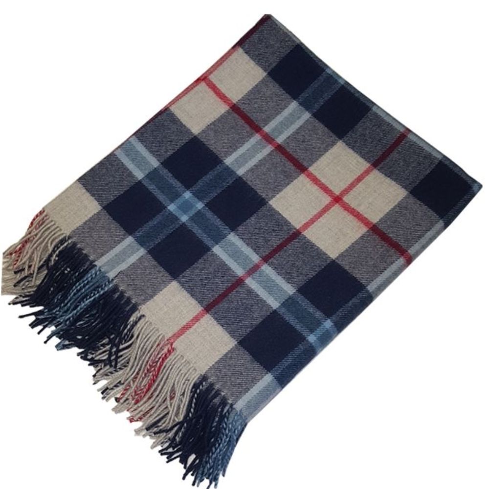 Navy Recycled Wool Blanket in Classic Tartan Check