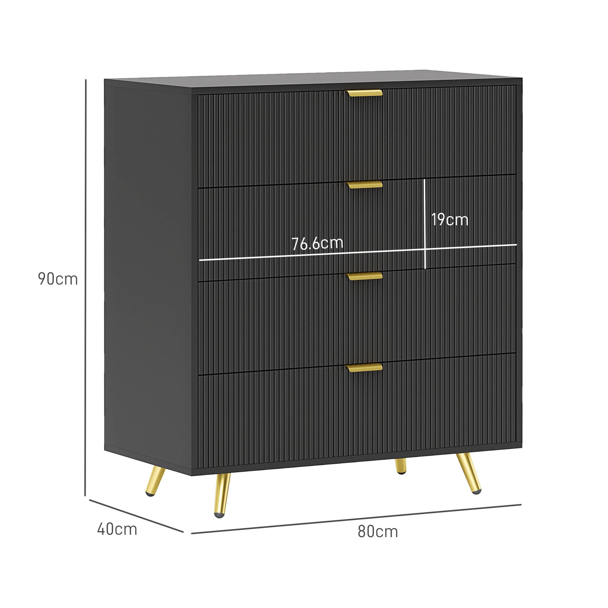 Elegant Four-Drawer Chest Table - Black