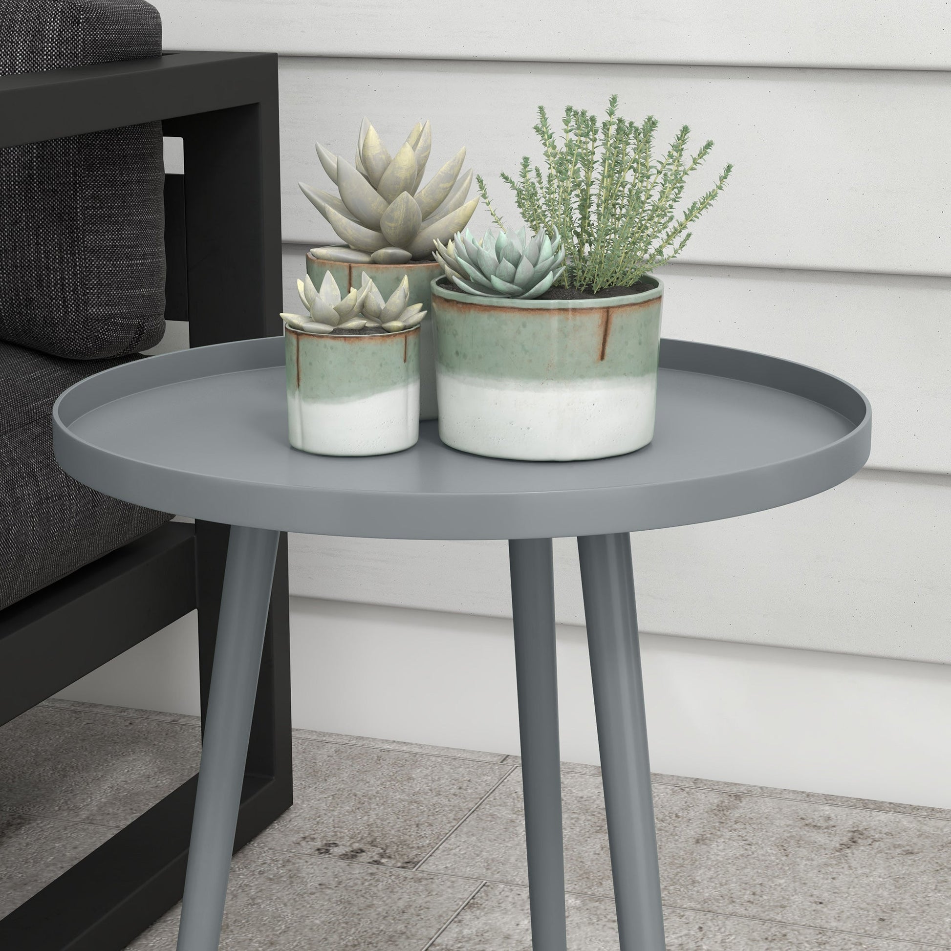 Round Garden Coffee Table, Outdoor Side Table with Rounded Steel Edge, Ø40 x 50H cm, Grey