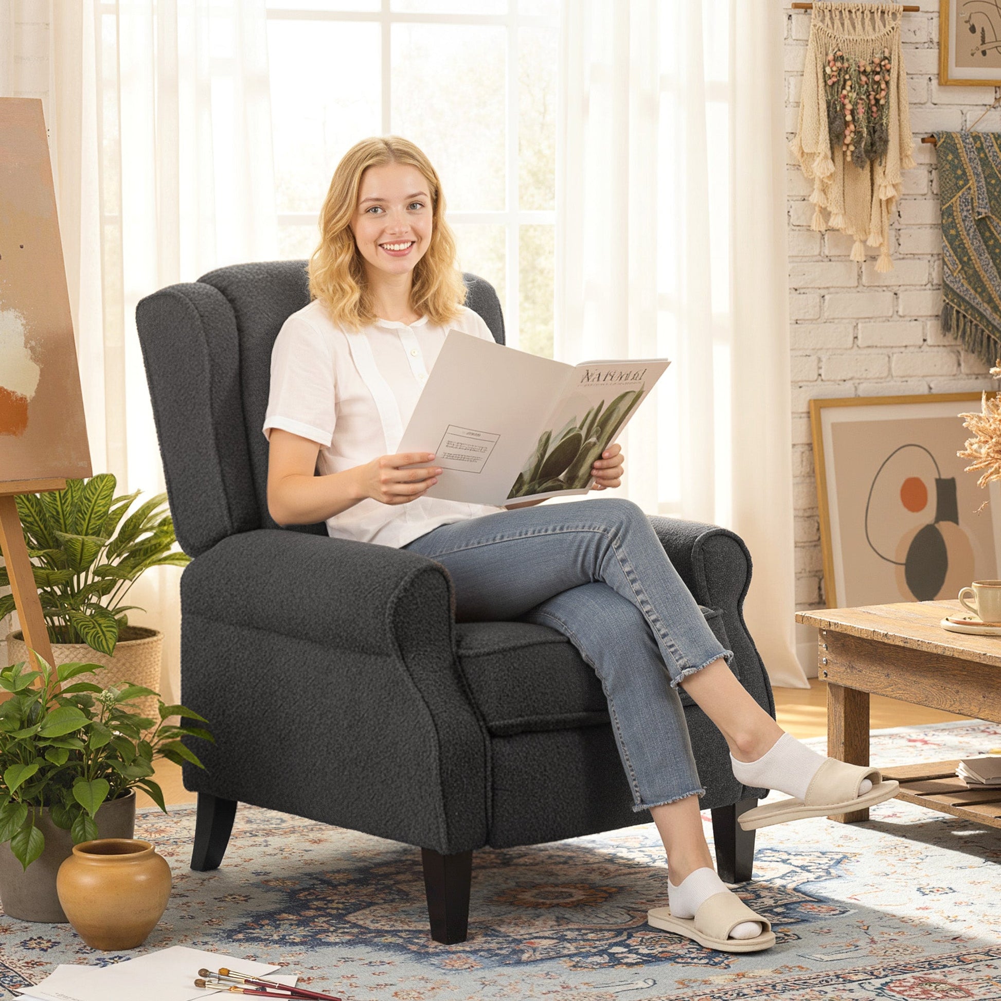 132° Recliner Armchair, with Extended Footrest - Dark Grey