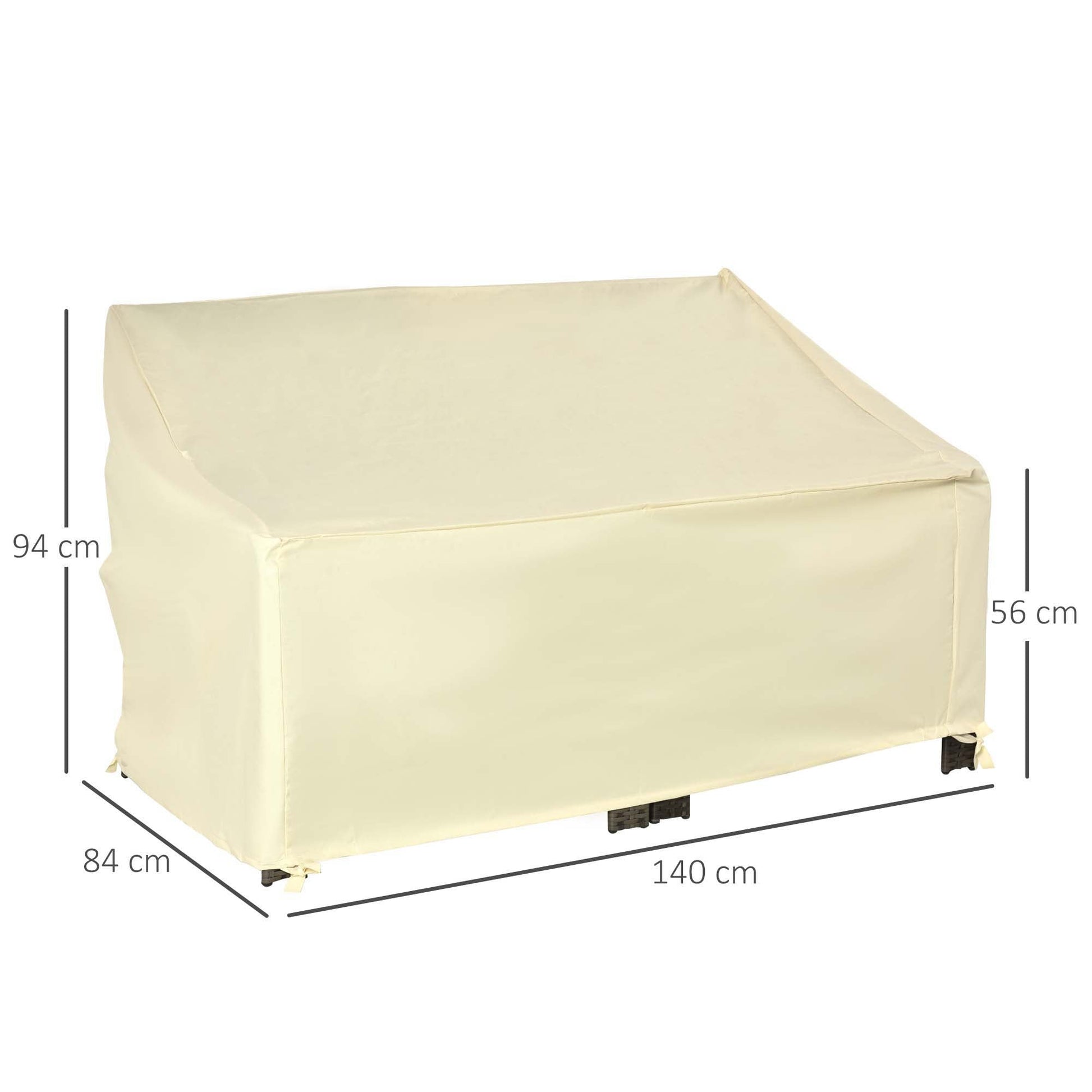 600D Oxford Cloth Furniture Cover, 2 Seater Sofa Protector for Garden Patio, Outdoor, Waterproof, Beige, 140L x 84W x 56/94H cm