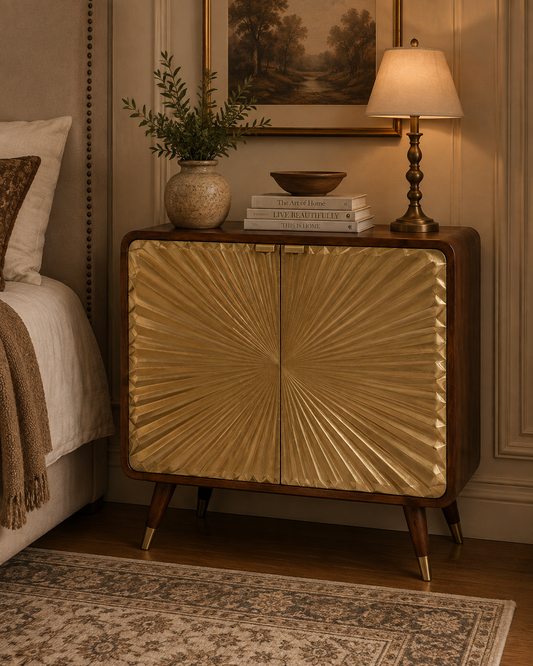 Avora Brass Embossed 2 Door Chestnut Cabinet