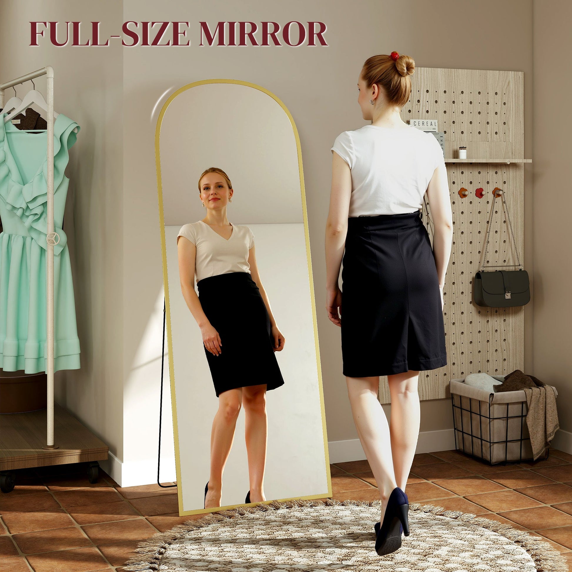 Aluminium Frame Standing Mirror - Gold