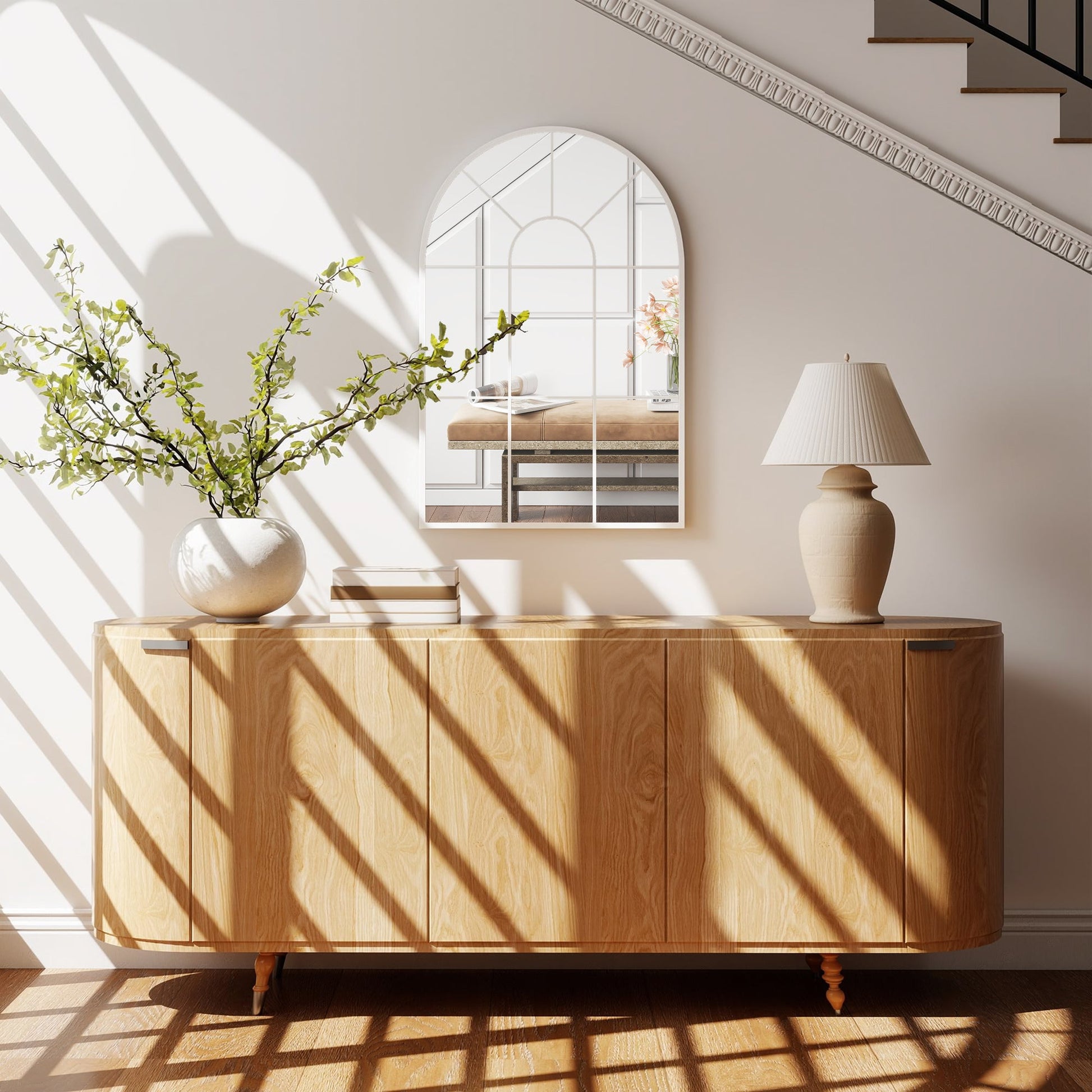 Arched Grid Mirror - White