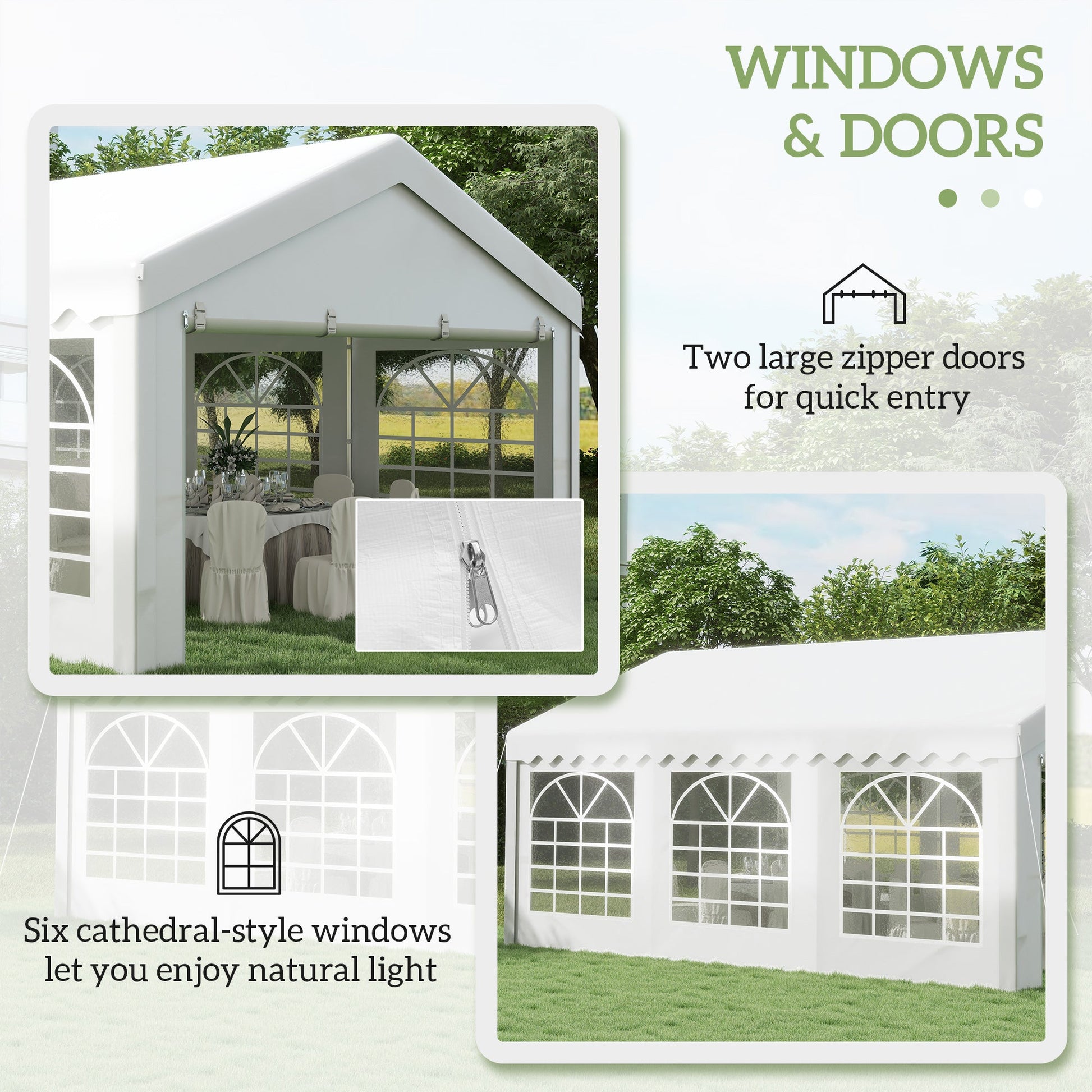 6m x 4m Garden Gazebo, Galvanised Marquee Party Tent with Removable Sides and Windows for Parties, Wedding and Events, White