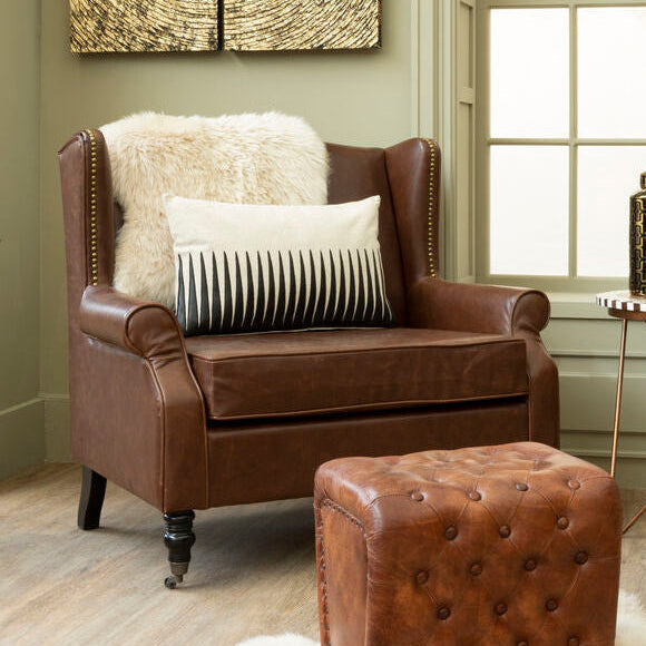 Fulham Brown Leather Effect Wing Armchair