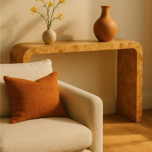 Mota Natural Burl Wood Curved Console Table