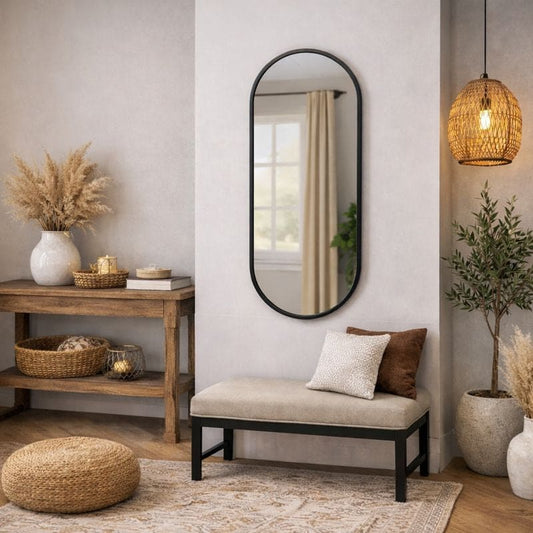 Black Metal Runway Oval Mirror - 120cm x 40cm