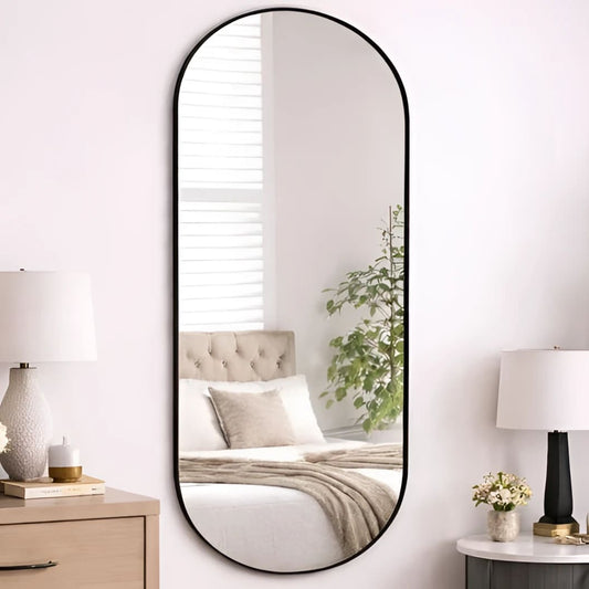 Full Length Black Metal Runway Oval Mirror - 150cm x 60cm