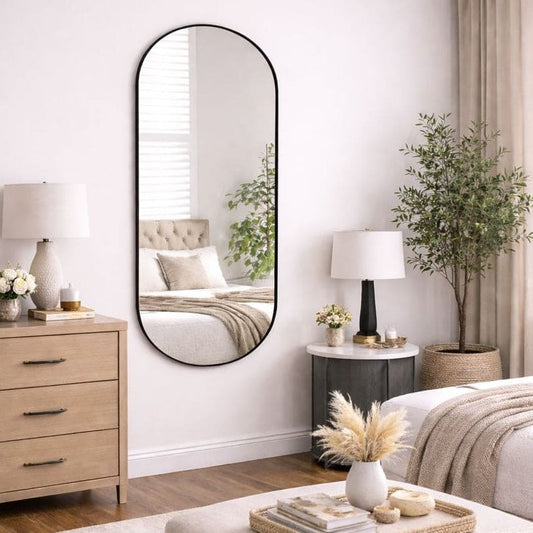 Full Length Black Metal Runway Oval Mirror - 150cm x 60cm