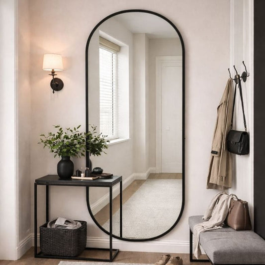 Full Length Black Metal Runway Oval Mirror - 180cm x 80cm