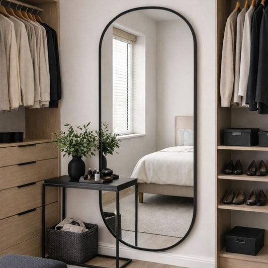 Full Length Black Metal Runway Oval Mirror - 180cm x 80cm
