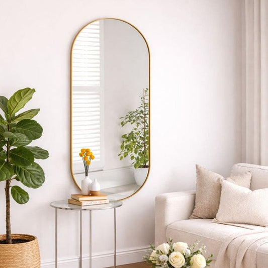 Full Length Gold Metal Runway Oval Mirror - 150cm x 60cm