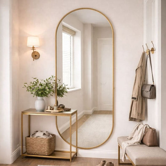 Full Length Gold Metal Runway Oval Mirror - 180cm x 80cm