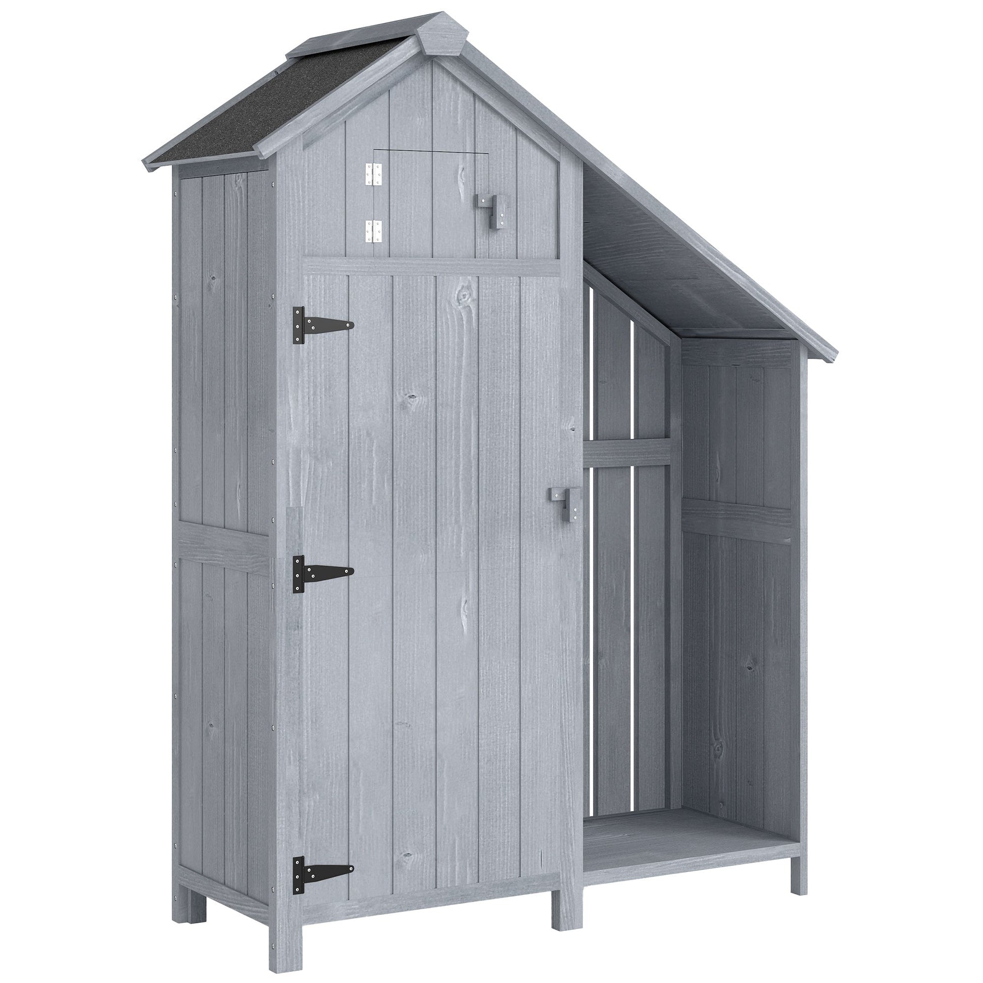Garden Outdoor Storage Shed 3 Shelves Tilt Roof w/ Firewood Rack Log Carrier, 129L x 51.5W x 180H cm