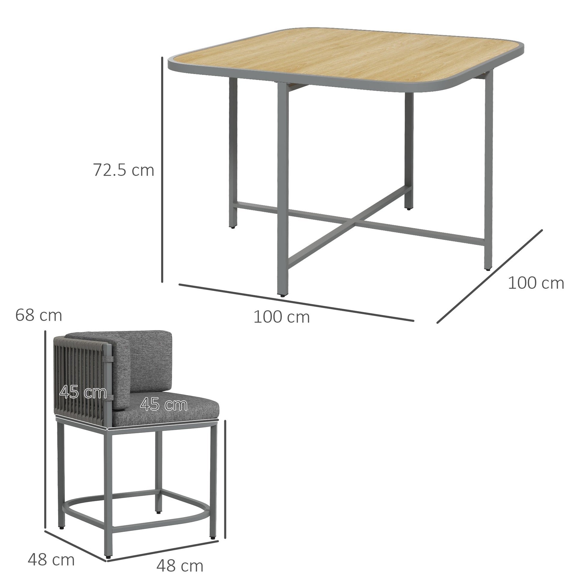4 Seater Rattan Cube Garden Furniture Set with Cushions, Square Garden Dining Set with Stone Composite Board Top Table, Outdoor Dining Table and Chairs, Grey