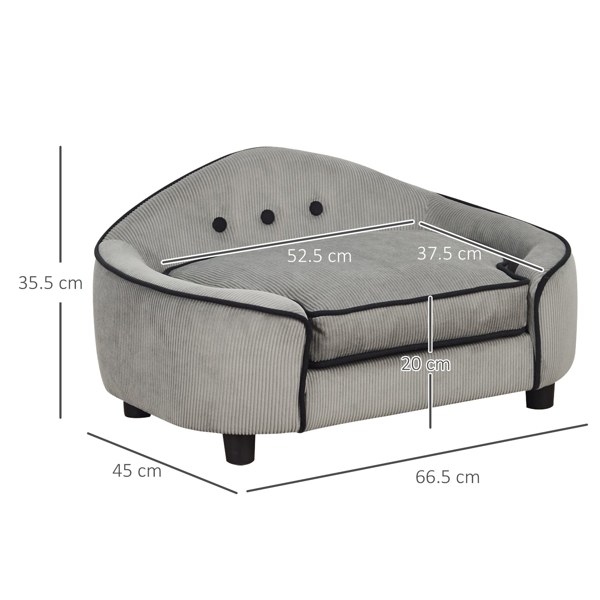 Dog Sofa for XS and S Size Dogs, Pet Chair Bed with Soft Cushion, Cat Sofa  Couch with Washable Cover, Wooden Frame, 66.5 x 45 x 35.5 cm, Grey