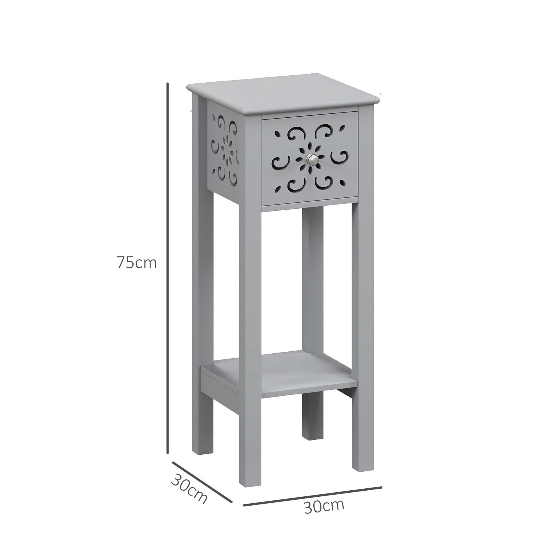 Set of Two Elegant Floral Cut-Out Side Tables - Grey