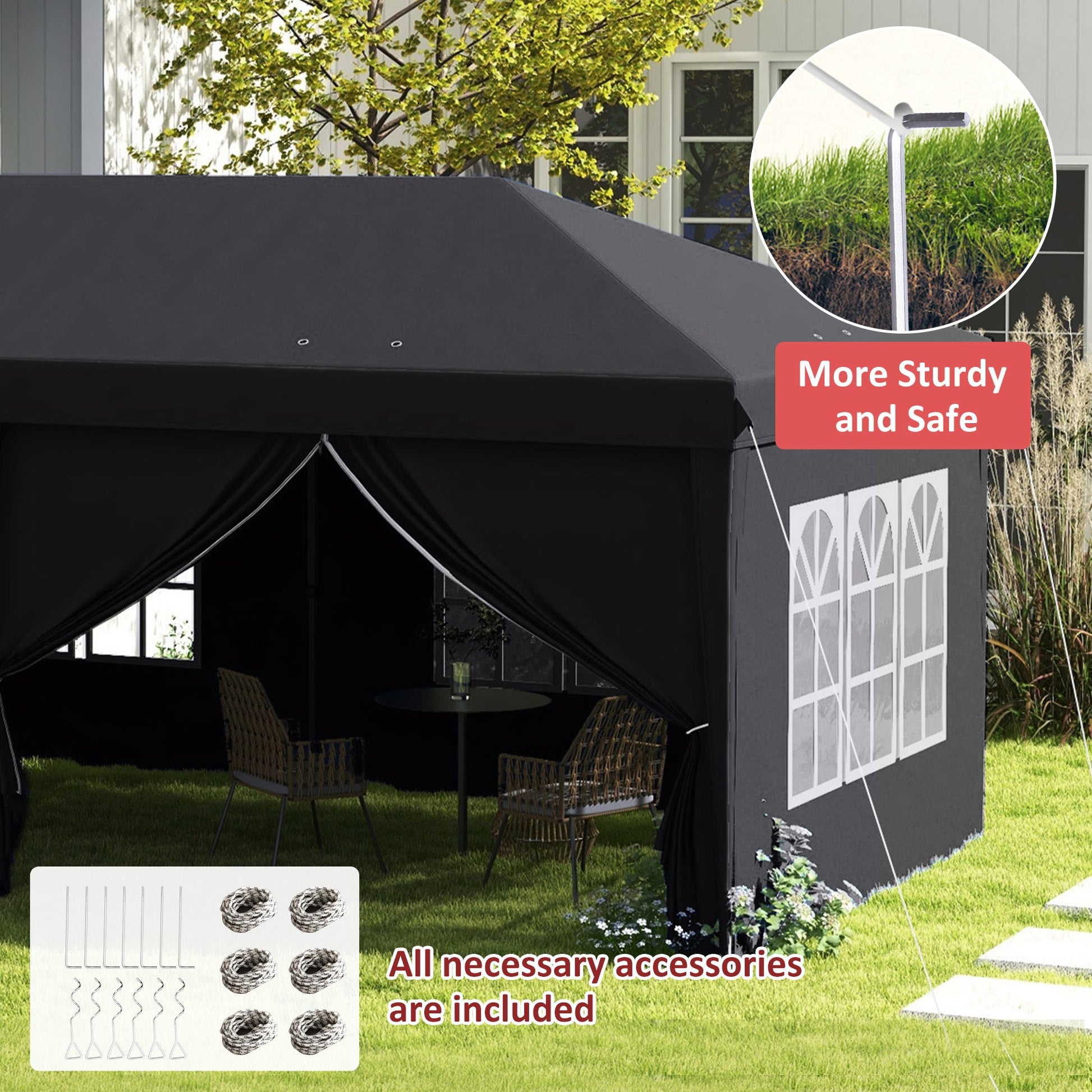 3 x 6m Pop-Up Gazebo, with Curtain Walls and Windows - Grey