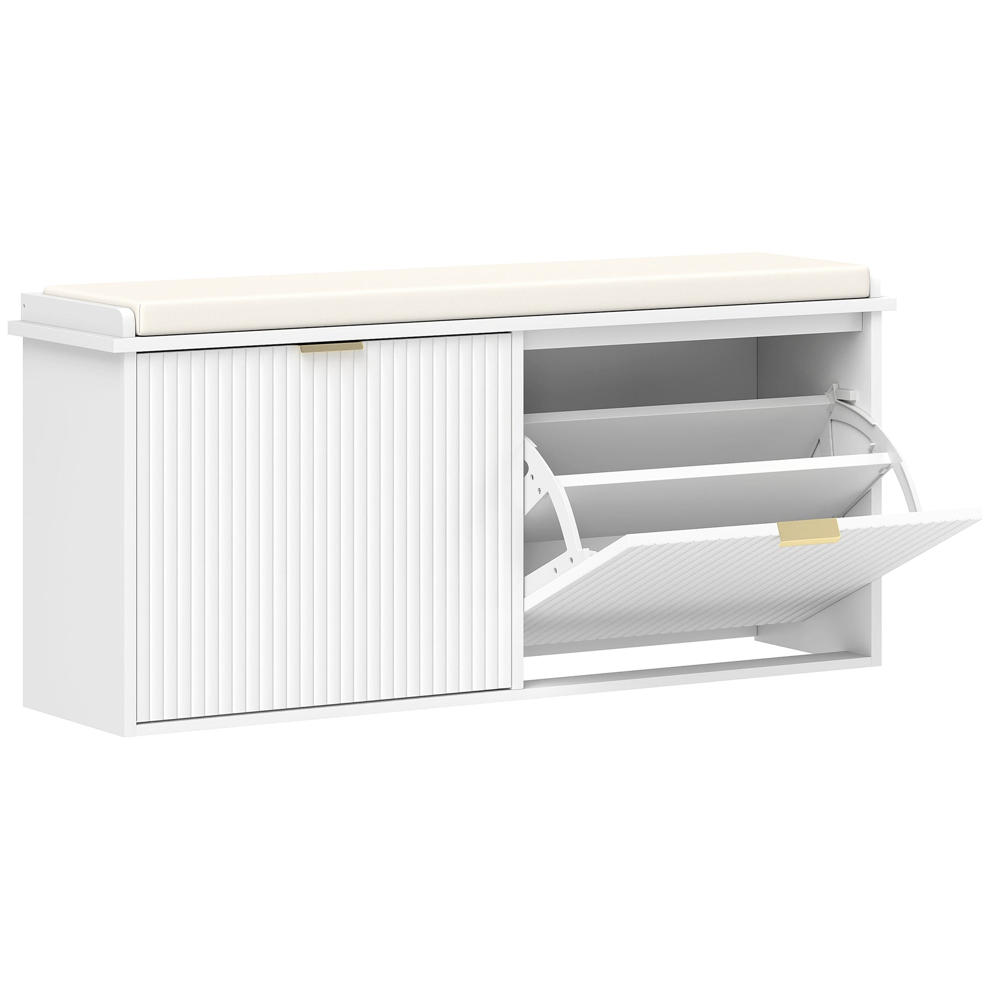 Elegant Ten Shoe Bench, with Top Seat - White