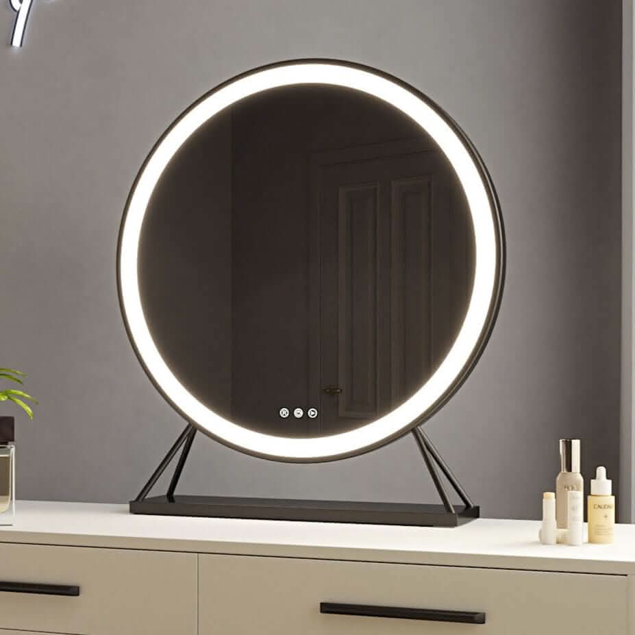 Grace Round Hollywood Mirror Black 60x67cm