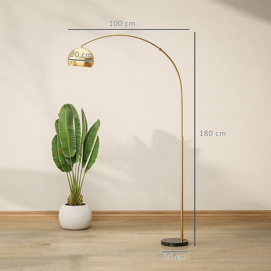 180cm Arc Floor Lamp for Living Room, Home Offices, Bedrooms, Modern Standing Lamp with Foot Switch, Faux Black Marble Base and Bell Shade, Gold Tone