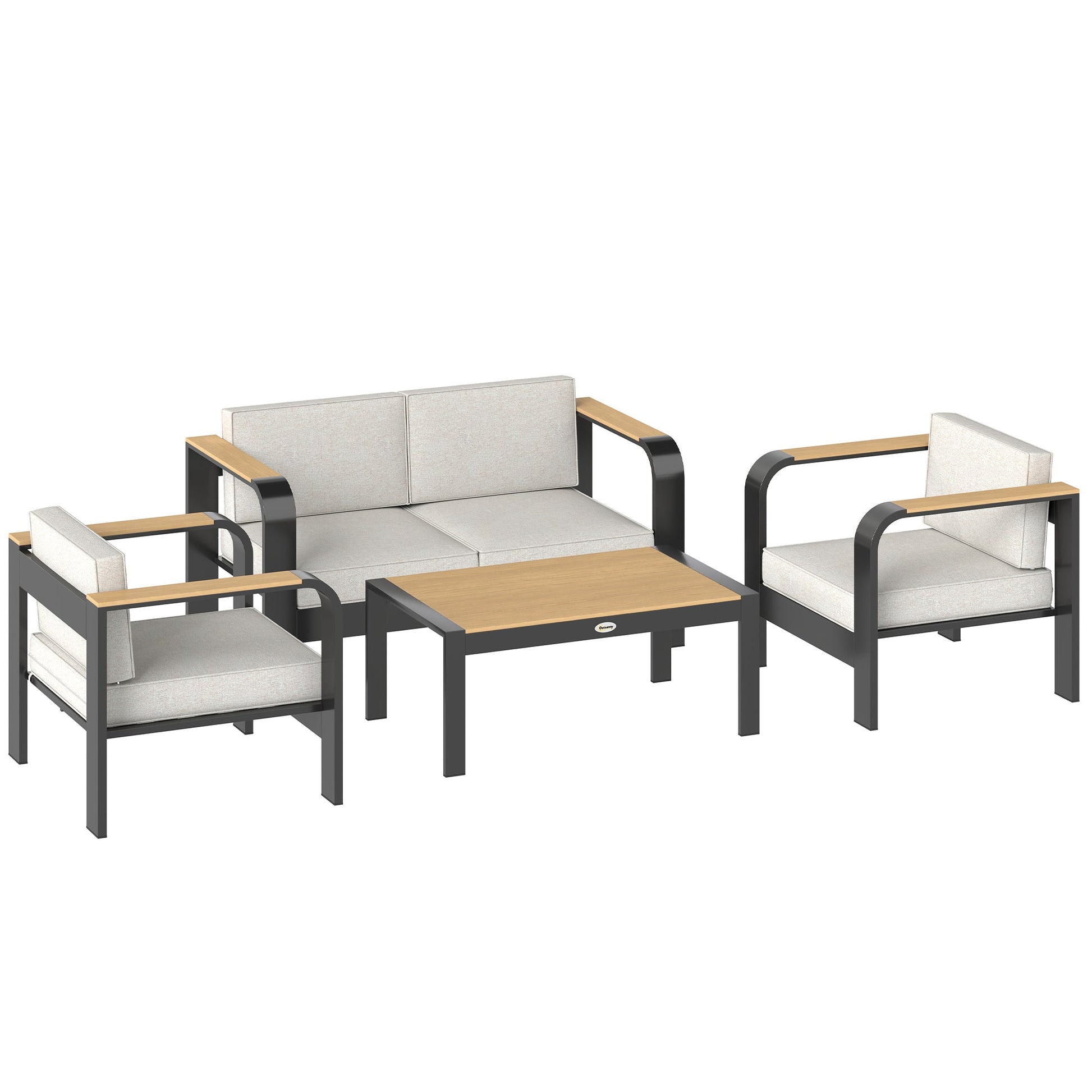 4 Seater Aluminium Garden Furniture Set, Olefin Cushions, Garden Sofa Set with Loveseat, Armchairs, Table, Beige