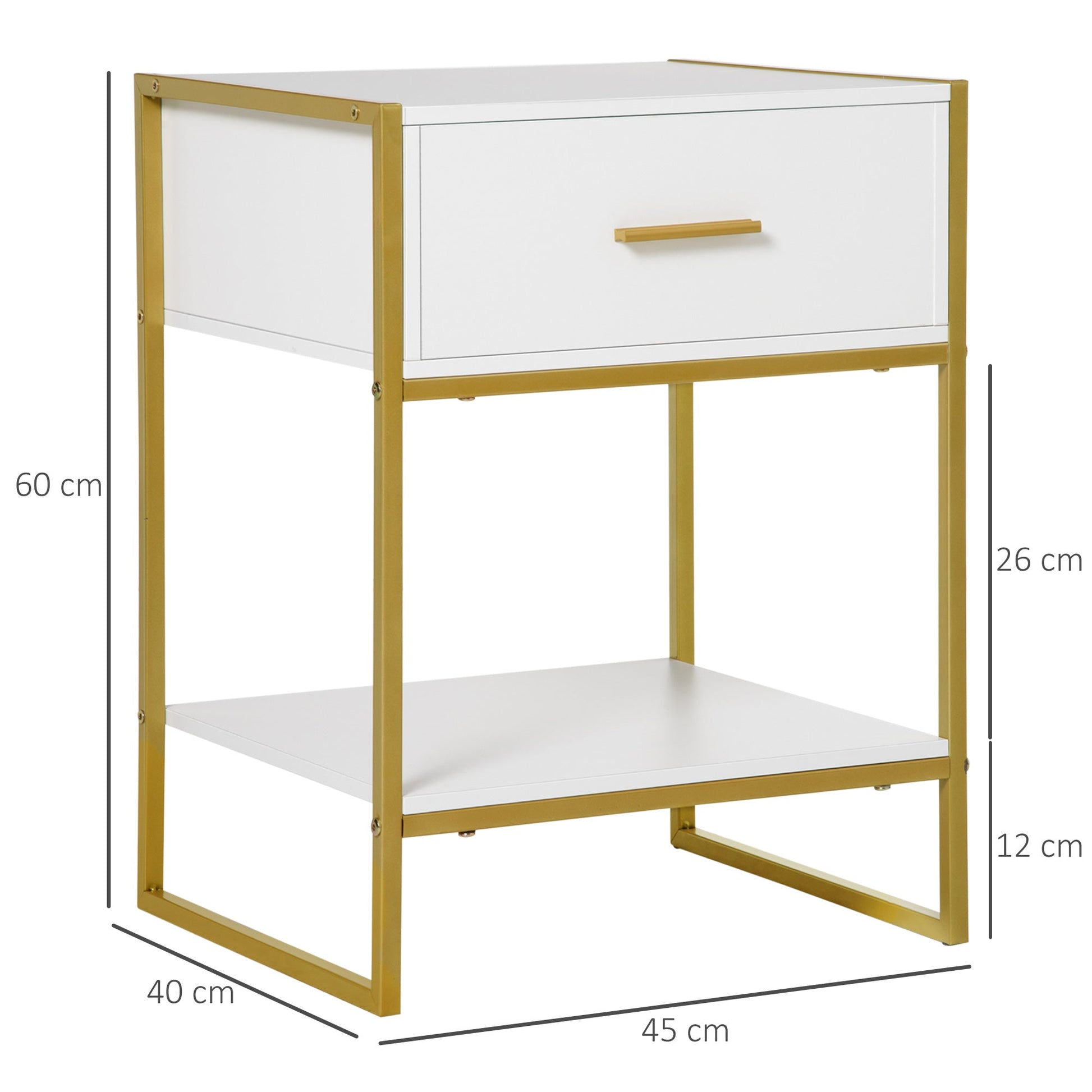 Bedside Table, Modern Side Table with Drawer and Shelf, Nightstand for Bedroom, White