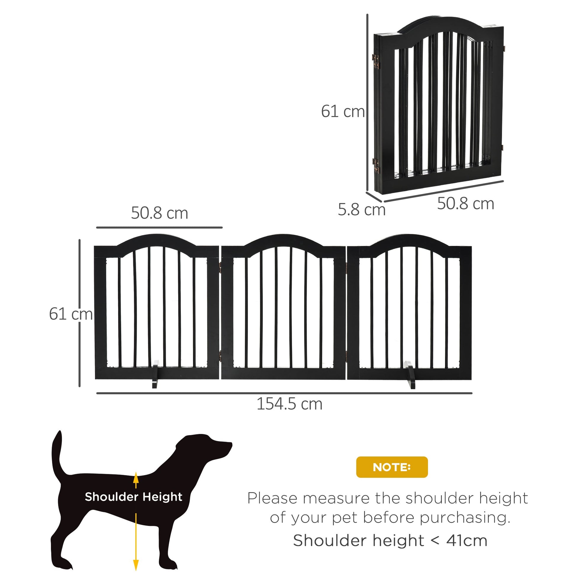 Freestanding Pet Gate Wooden Dog Gate with Support Feet Foldable Pet Fence Safety Barrier for the House Doorway Stairs Black