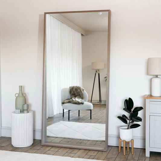 Full Length Walnut Wood Rectangle Mirror - 200cm x 100cm