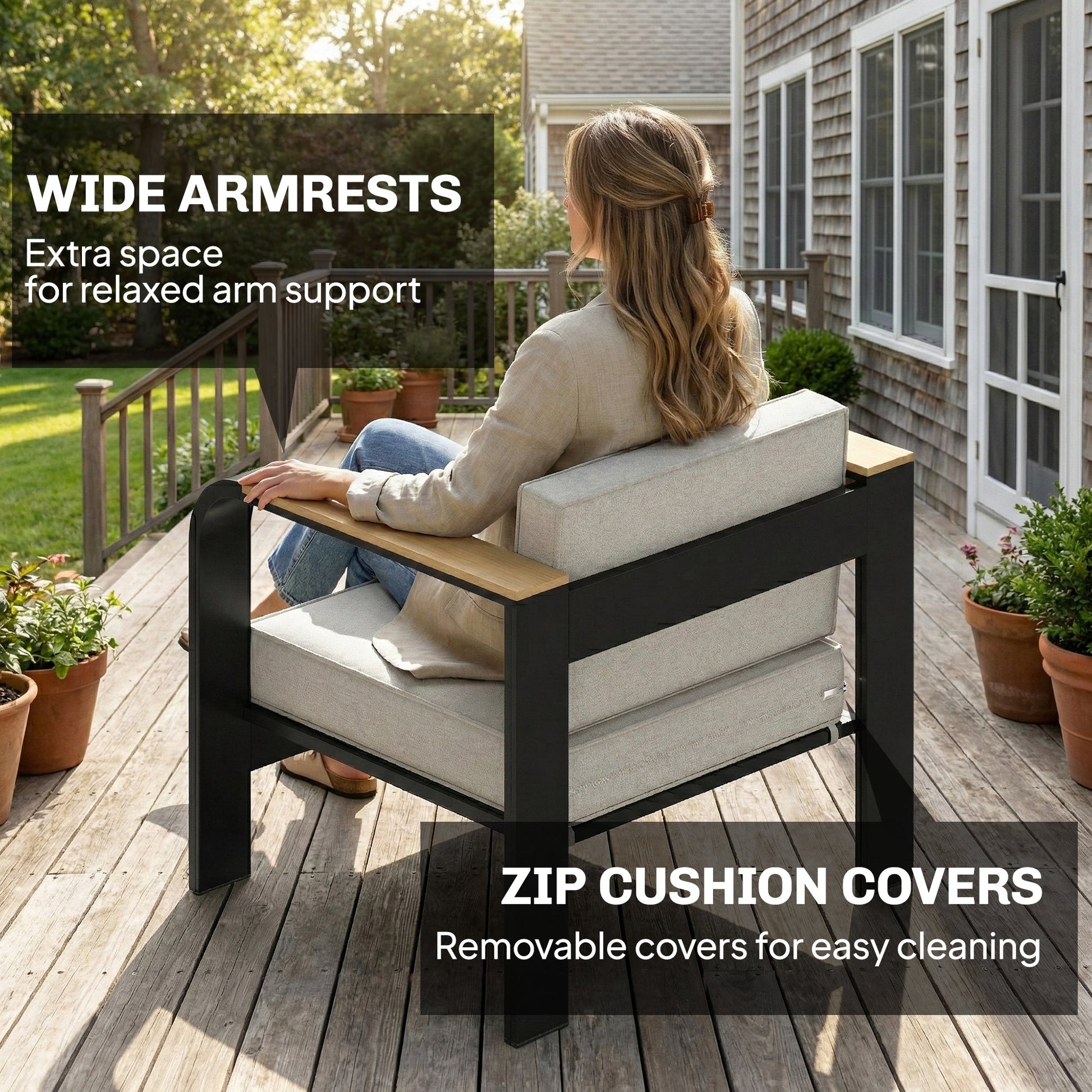 4 Seater Aluminium Garden Furniture Set, Olefin Cushions, Garden Sofa Set with Loveseat, Armchairs, Table, Beige