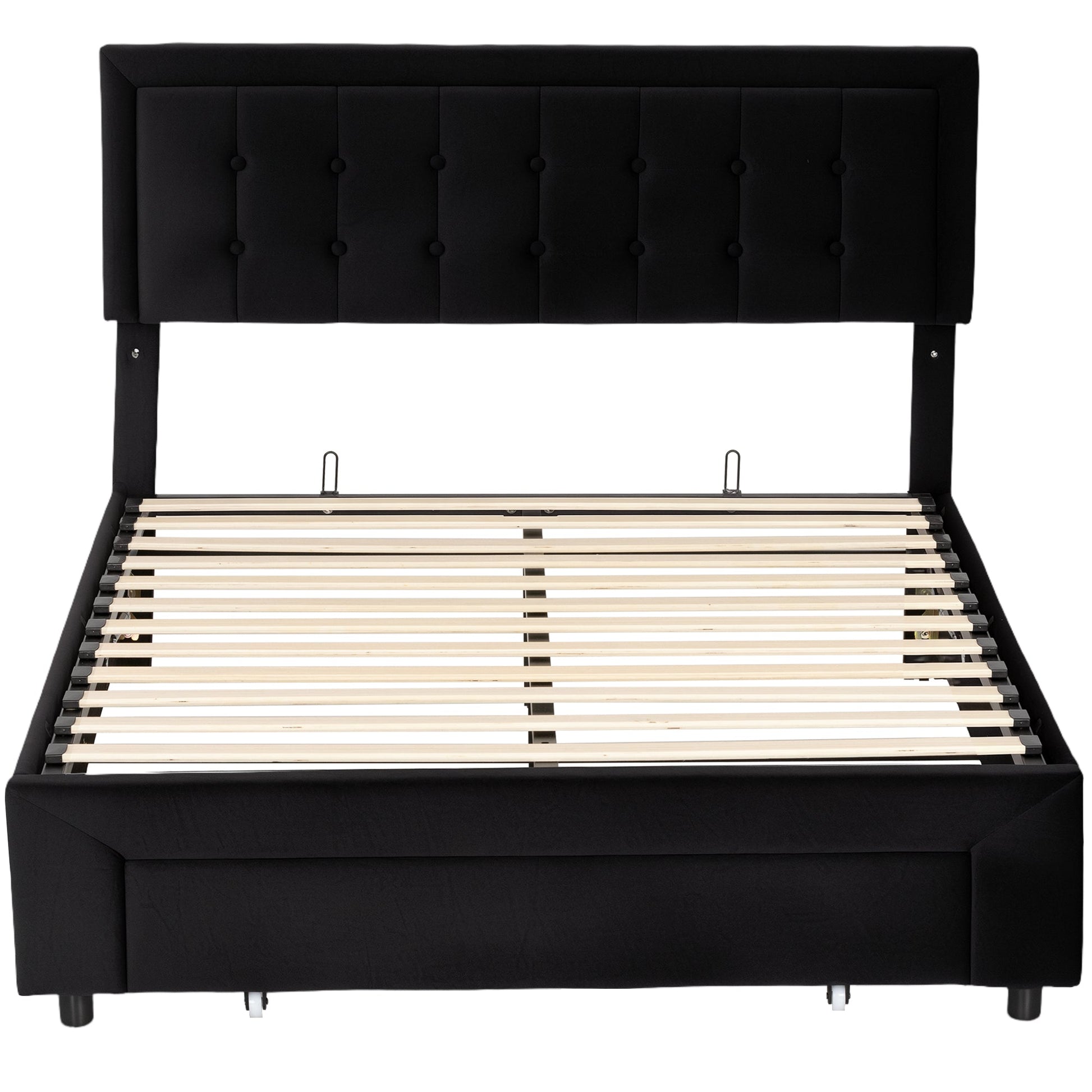 Double Ottoman Bed Frame, with Front Drawer - Black