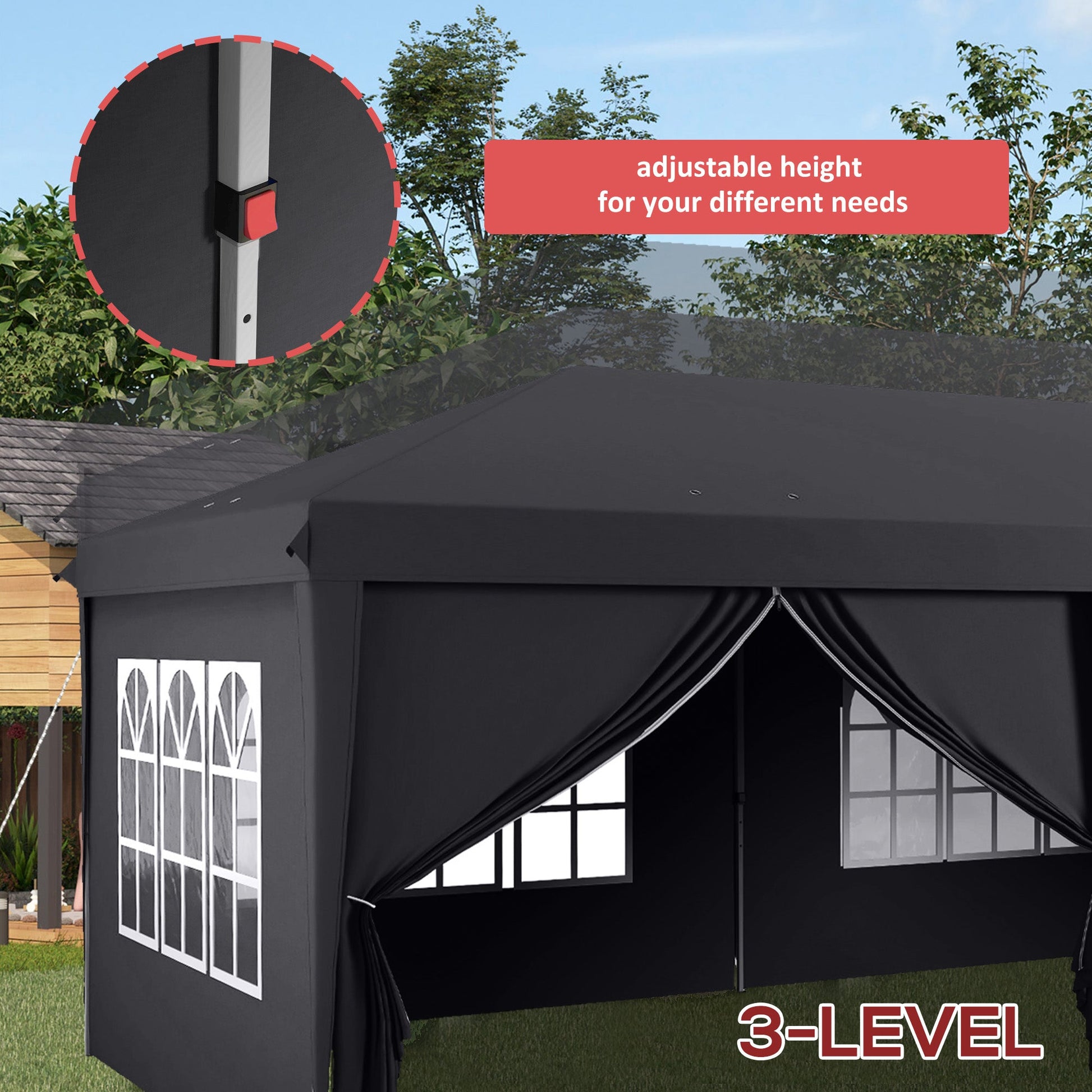 3 x 6m Pop-Up Gazebo, with Curtain Walls and Windows - Grey