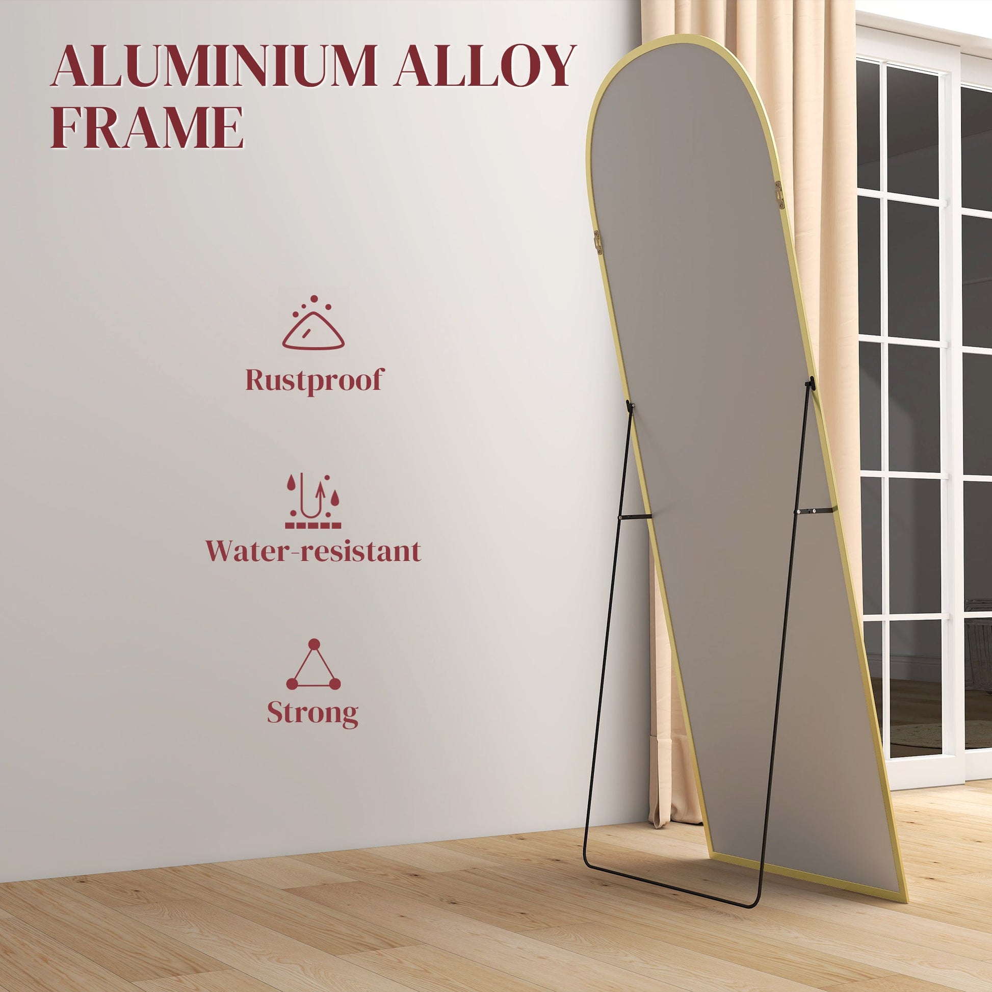 Aluminium Frame Standing Mirror - Gold