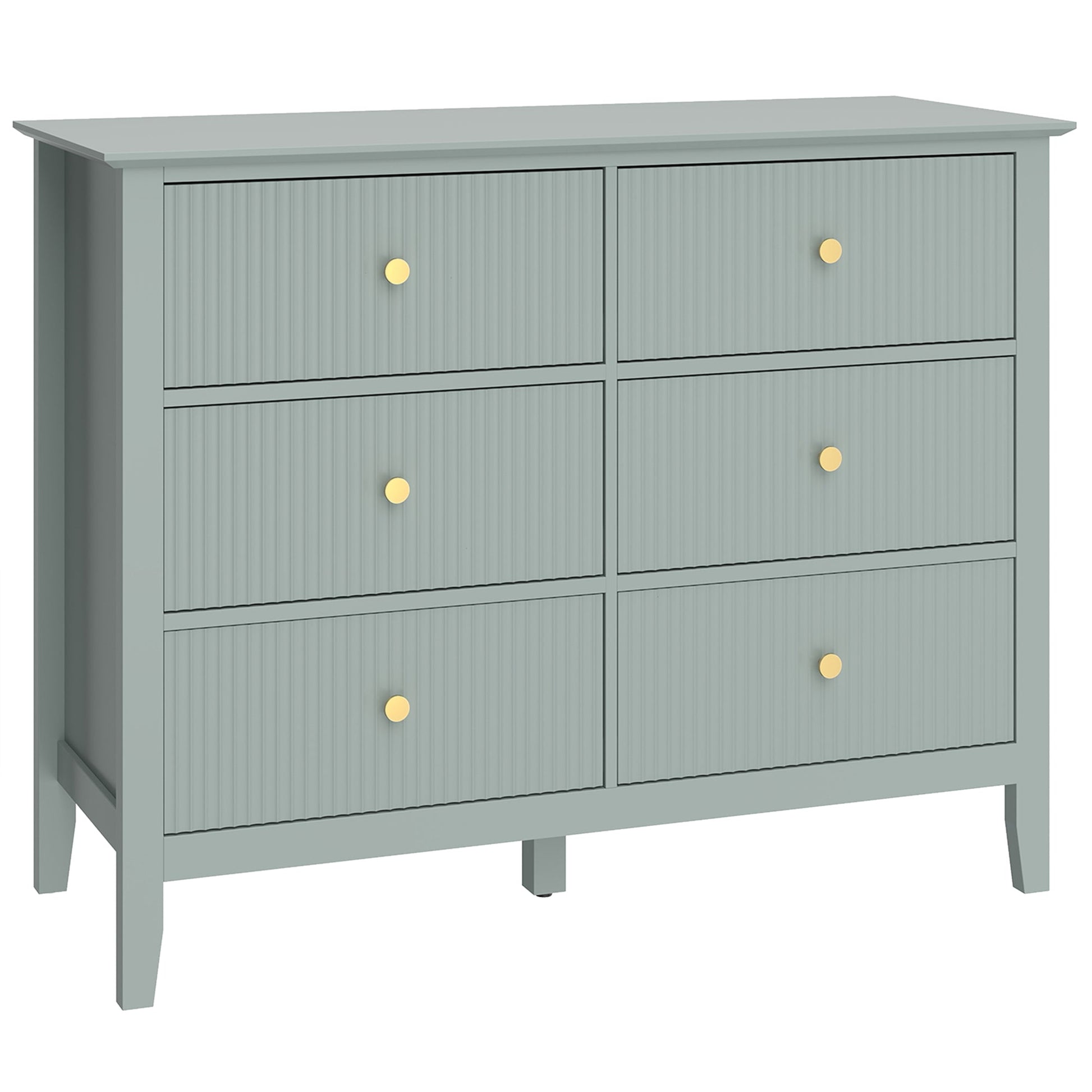 Fluted Dresser, 6 Drawer Chest of Drawers for Bedroom, Living Room, Hallway, Closet, Green