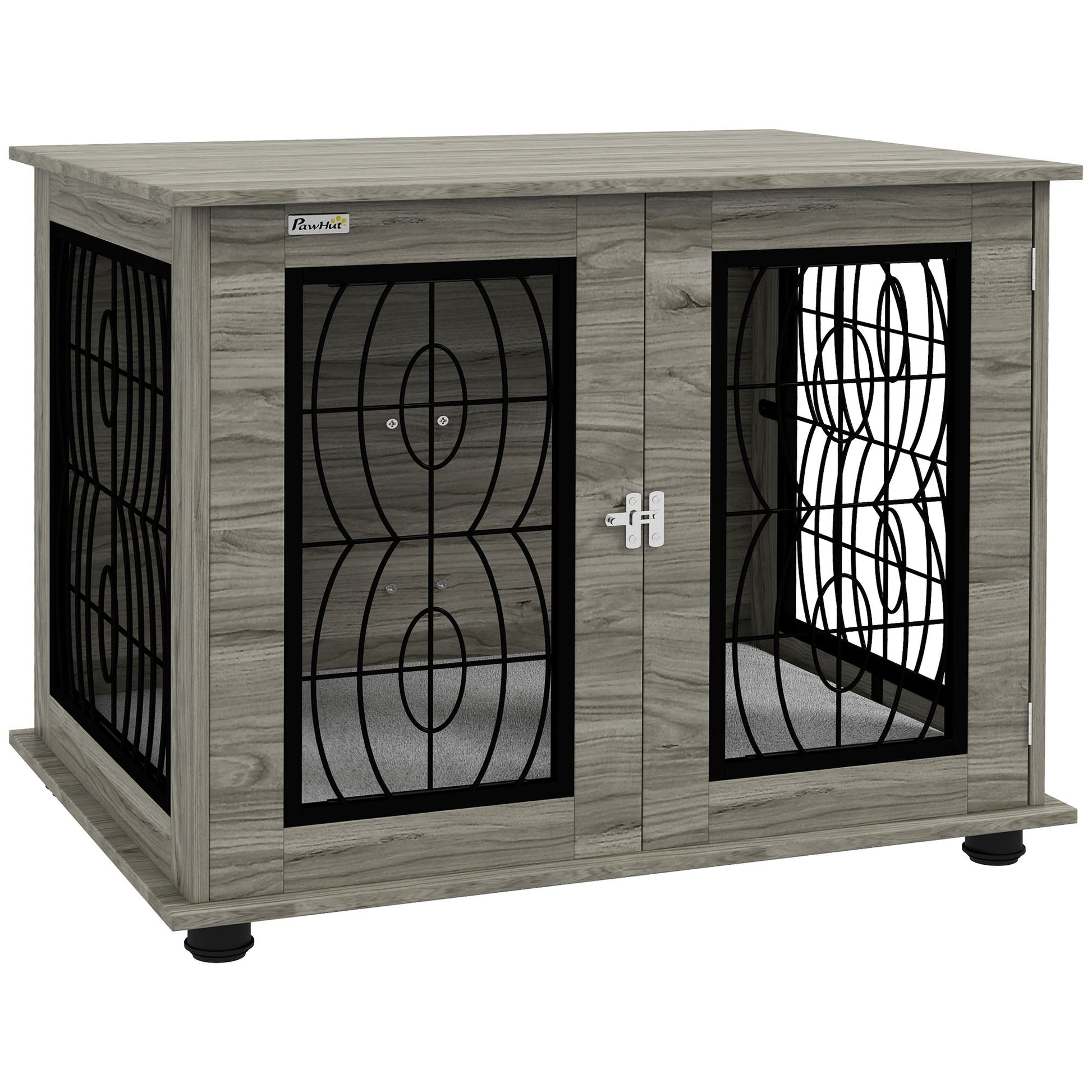 Indoor Dog Crate Furniture End Table with Soft Washable Cushion, Lockable Front Door, for Medium Dogs - Black