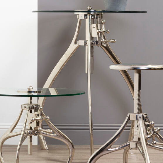Maxi Silver Finish Adjustable Round Bar Table