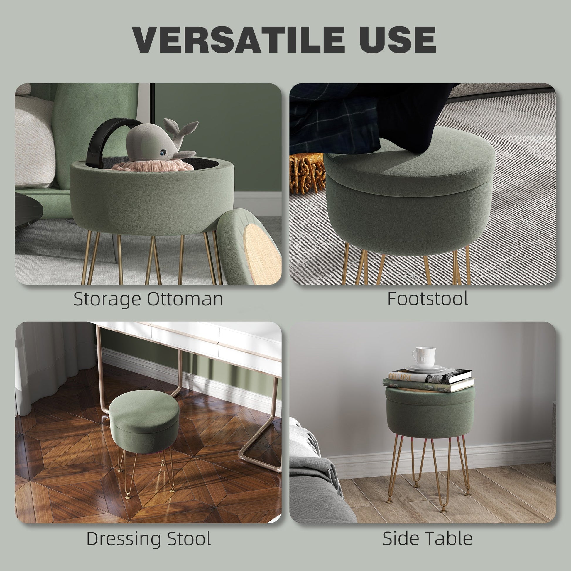 5L Velvet-Feel Storage Ottoman - Green