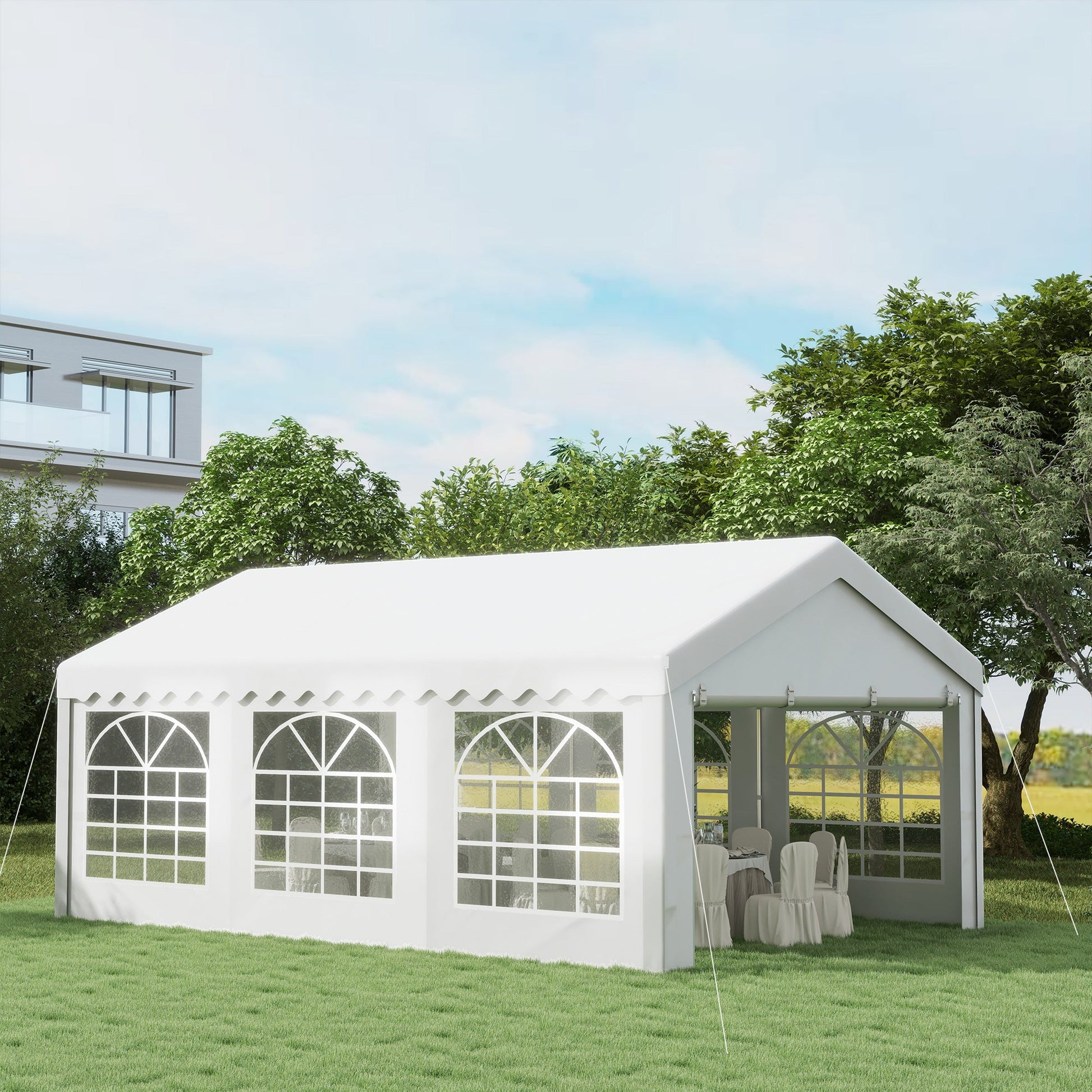 6m x 4m Garden Gazebo, Galvanised Marquee Party Tent with Removable Sides and Windows for Parties, Wedding and Events, White