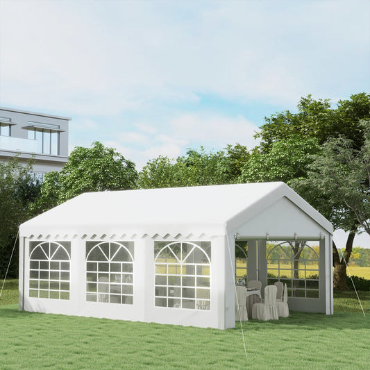 6m x 4m Garden Gazebo, Galvanised Marquee Party Tent with Removable Sides and Windows for Parties, Wedding and Events, White