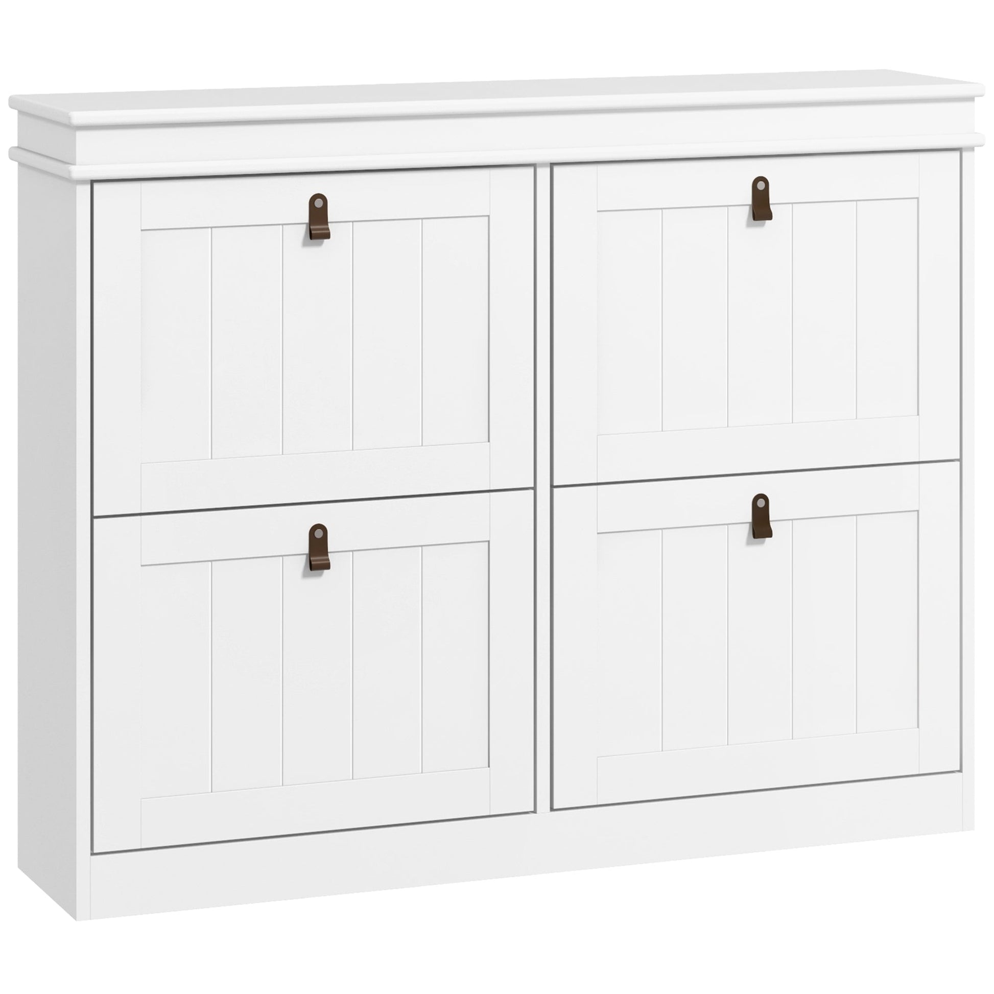 Slim Shoe Cabinet, Shoe Cabinet with 4 Drop-Down Drawers, 105W x 24D x 82.5H cm,  White